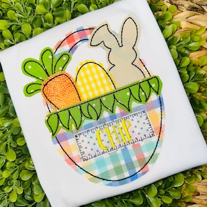 Easter Basket Boy Applique Design | Bean Stitch | 5 sizes | 4x4 | 5x7 | 6x10 | 8x8 | 8x12