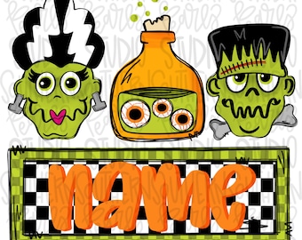 Frankenstein trio with Name Patch | Sublimation Design | Digital Download | Women’s, Kids Shirt PNG