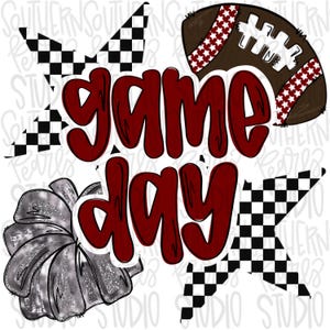Game Day Football PNG: Dark Red, Black & White Design (Digital Download)