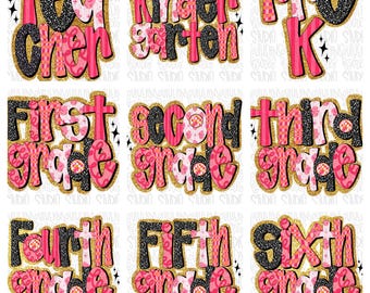 BUNDLE of Retro Pink grades | Sublimation Design | Digital Download | Women’s, Kids Shirt PNG