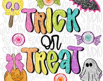 Trick or treat glitter sparkle | bats | Sublimation Design | Digital Download | Women’s, Kids Shirt PNG