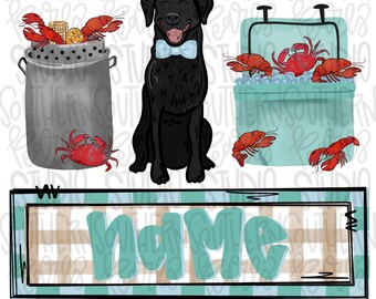 Crawfish boil with black lab trio | boy name patch  | Crawfish Season | Sublimation Design | Digital Download | Women’s, Kids Shirt PNG