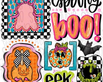 Spooky, Boo, Eek Halloween collage | Sublimation Design | Digital Download | Women’s, Kids Shirt PNG