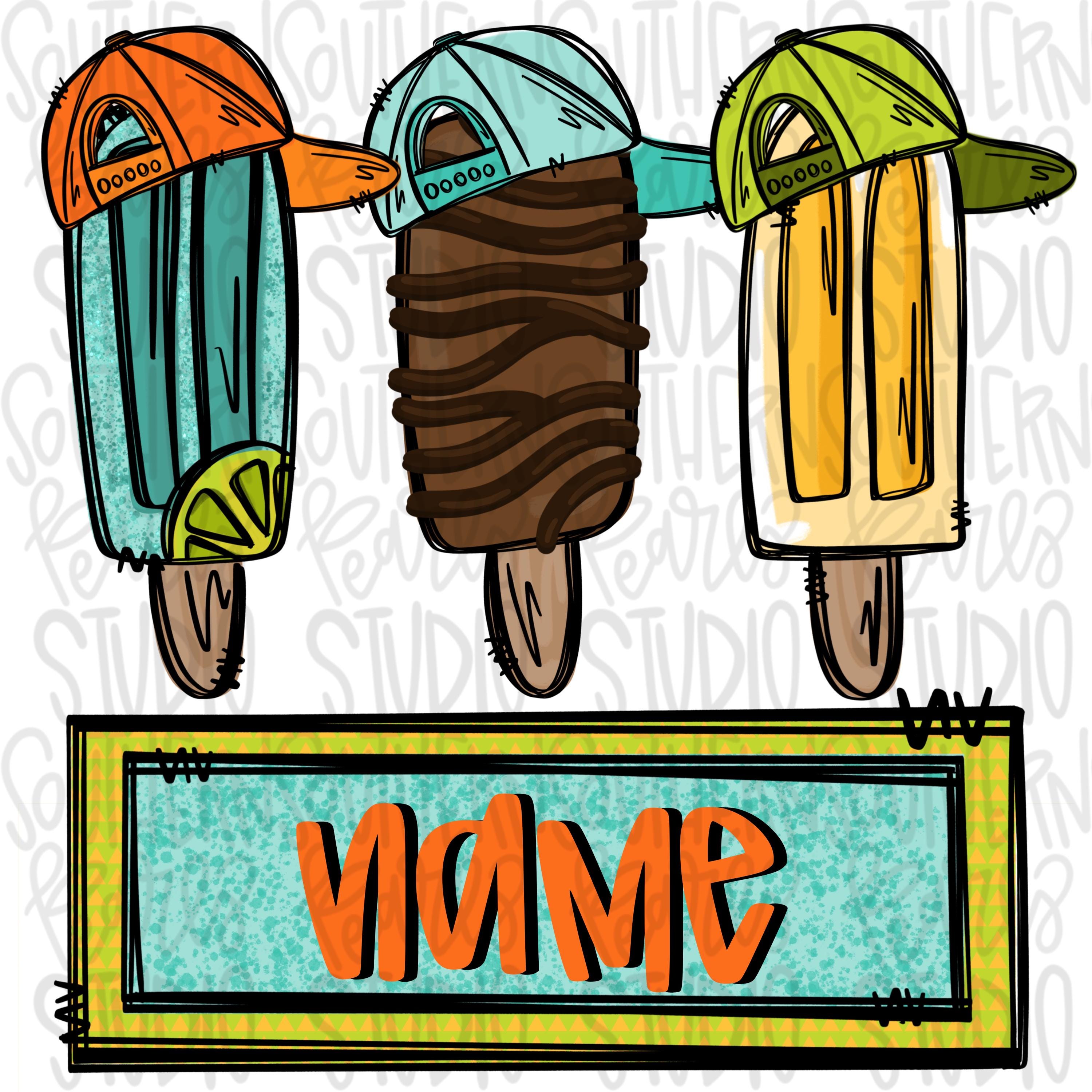 Popsicles With Backwards Hat and Name Patch Boy | Sublimation Design ...