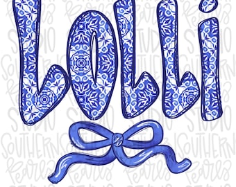 Lolli blu floreale con fiocco / Design a sublimazione / Download digitale / Maglietta da donna e bambino PNG