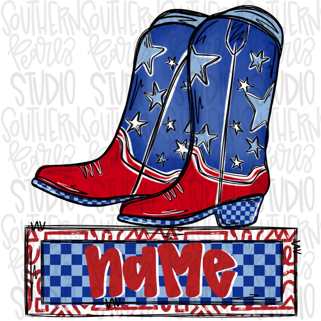 Red White and Blue Cowboy Boots With Name Patch | Freedom