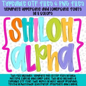 Set di caratteri Shiloh Alpha dai colori vivaci / file PNG / file font OTF / alpha estivo, alpha da spiaggia / Design per sublimazione / Download digitale