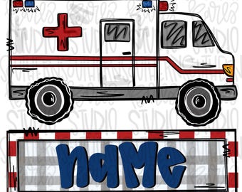 Ambulance with name patch | Sublimation Design | Digital Download | Women’s, Kids Shirt PNG