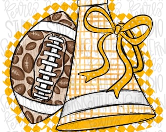 Football Megaphone PNG: Leopard, Checkered Bow (Digital Download)