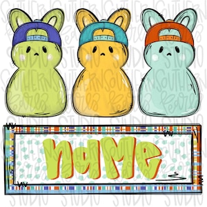 Marshmallow bunny trio with name patch boy | Sublimation Design | Digital Download | Women’s, Kids Shirt PNG