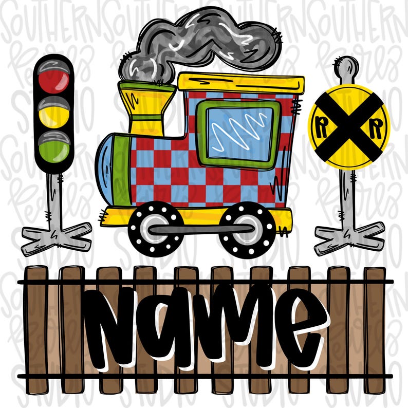 Railroad Train Trio Design With Name Plate | Sublimation Design ...