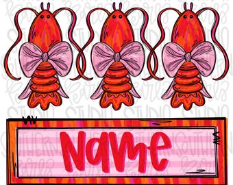 Crawfish with bow trio | girl name patch  | Crawfish Season | Sublimation Design | Digital Download | Women’s, Kids Shirt PNG