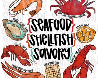 Seafood Shellfish Savory| Crawfish Season | Sublimation Design | Digital Download | Women’s, Kids Shirt PNG