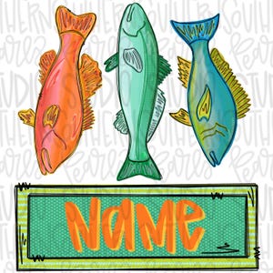 Fish trio with name patch boy png, Bible verse png, girly png, spring png, trendy png, whimsy png, Womens png, Kids png, later gator png
