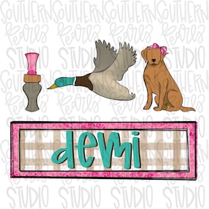 Plaque nominative pour la chasse au canard colvert | Version fille | Conception par sublimation | Téléchargement numérique | Chemise femme, enfant PNG