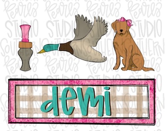 Mallard duck hunting name plate | Girl version | Sublimation Design | Digital Download | Women’s, Kids Shirt PNG