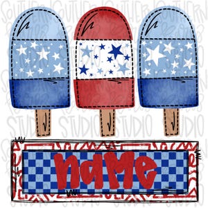 Trio patriottische ijslolly met naampatch | Vrijheid | Patriottisch | Sublimatieontwerp | Digitale download | Kinderen | png