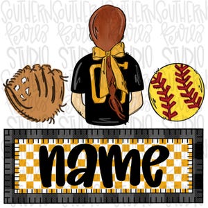 Softball girl name patch | yellow gold and black | redhead | Softball Mom | Sublimation Design | Digital Download | Women’s, Kids Shirt PNG