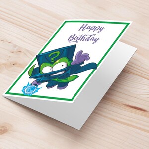 Cartes de vœux d'anniversaire SuperThings Enigma, PDF A5 imprimable, carte pliable Kazoom Power