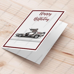 Biglietto di Auguri Compleanno DeLorean Ritorno al Futuro - PDF Stampabile A5 Pieghevole | DeLorean car | Regalo Nerd