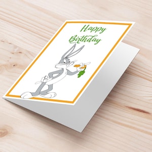 Biglietto di Auguri Bugs Bunny Happy Birthday - PDF Stampa A5 Pieghevole, Download Immediato