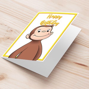 Curioso come George birthday greeting card | Curious George printable greeting card | Curious George bday gift idea