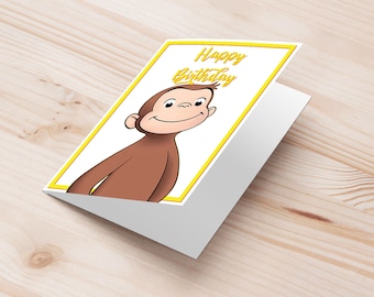 Curious George birthday greeting card | Curious George printable greeting card | Curious George bday gift idea
