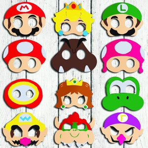 Máscaras de Super Mario, imprimibles de Super Mario, fiesta de Super Mario, disfraces, digitales, máscaras para niños imprimibles, carnaval, cumpleaños de Super Mario imagen 1