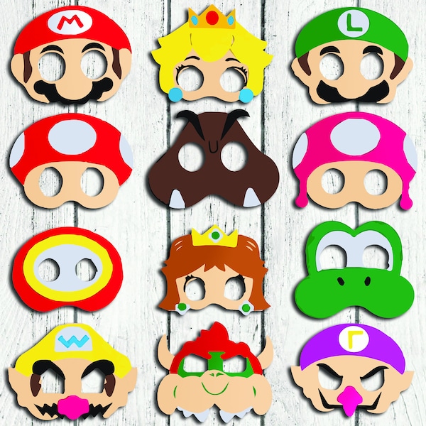 Máscaras de Super Mario, imprimibles de Super Mario, fiesta de Super Mario, disfraces, digitales, máscaras para niños imprimibles, carnaval, cumpleaños de Super Mario