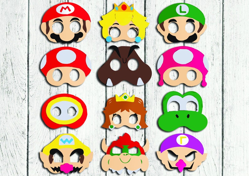 Máscaras de Super Mario, imprimibles de Super Mario, fiesta de Super Mario, disfraces, digitales, máscaras para niños imprimibles, carnaval, cumpleaños de Super Mario imagen 1