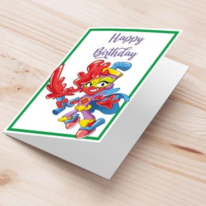 Starberry SuperThings Birthday Greeting Cards, Printable A5 PDF, Happy Birthday Foldable Card, Kazoom Power SuperZings