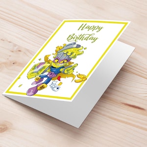 Cartões de felicitações de aniversário Trasher SuperThings PDF A5 para impressão - Kazoom Power Party