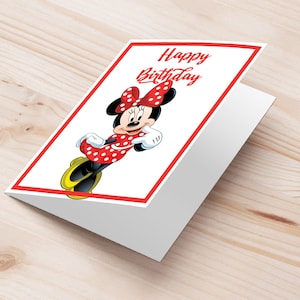 carte de voeux d'anniversaire Mickey Mouse Minnie | carte de voeux imprimable Minnie | idée cadeau Minnie