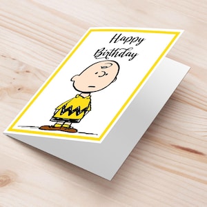 Biglietto Compleanno Charlie Brown Peanuts Stampabile - Download Digitale A5 Pieghevole