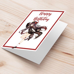 invitation anniversaire hu tao | carte de voeux d'anniversaire de Hu Tao | carte de voeux imprimable genshin hu tao | idée cadeau anniversaire genshin