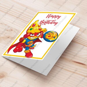 Super Slice Birthday Greeting Card, SuperThings Rivals of Kaboom, Printable A5 PDF, Kazoom Power Superzing Foldable Card
