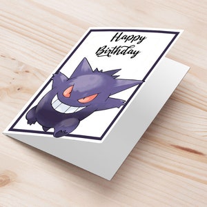Pokemon Gengar Geburtstagsgrußkarte | Druckbare Gengar-Grußkarte | Geschenkidee zum Geburtstag von Gengar