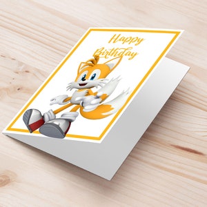 Carte de vœux d'anniversaire Sonic Tails | Carte d'invitation de vœux imprimable Tails | idée cadeau sonique