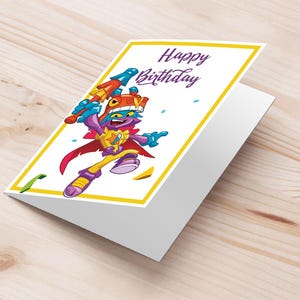 Smash Crash SuperThings Birthday Greeting Cards, Printable A5 PDF, Happy Birthday Foldable Card