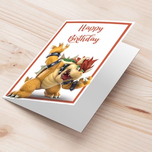 Cartão de aniversário do Bowser Super Mario | Cartão de aniversário para impressão do Bowser Super Mario | ideia de presente super mario