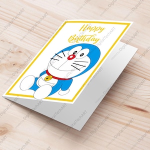 Biglietto Auguri Compleanno Doraemon Stampabile - PDF Digitale A5 Pieghevole | Happy Birthday Doraemon Kawaii - Download Istantaneo