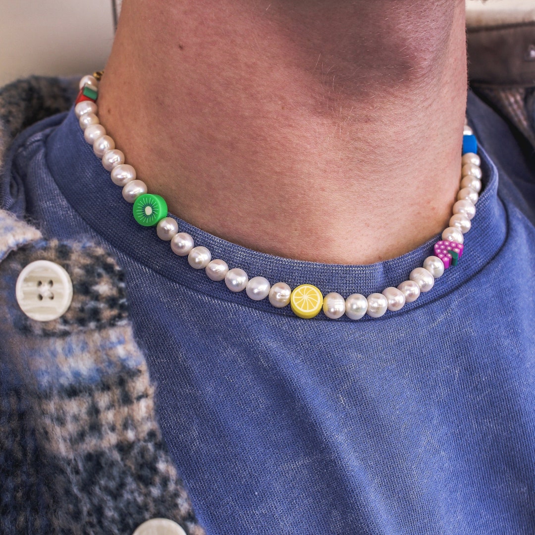 Beaded Fruit and Pearl Necklace Y2K Necklace Colourful Necklace Boho