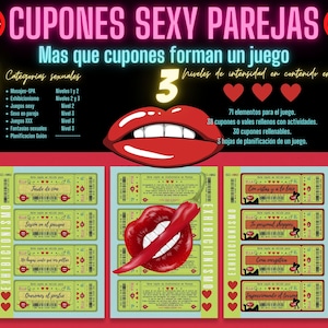 Cupones San Valentín sexy. Cupones atrevidos y picantes para parejas. Juego de parejas sexys. Español.Imprimible en A4.