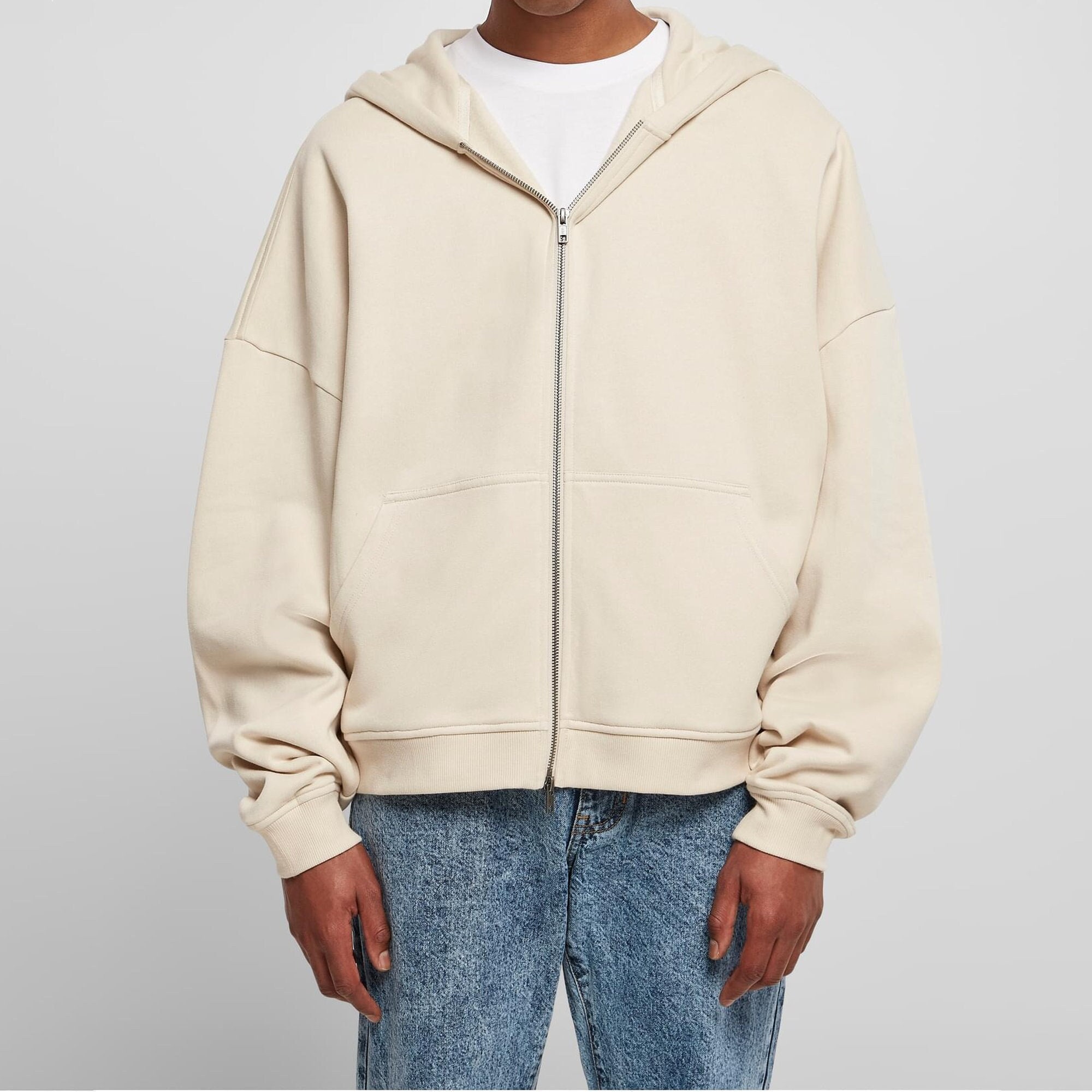 Sand oversized zip front sweater store