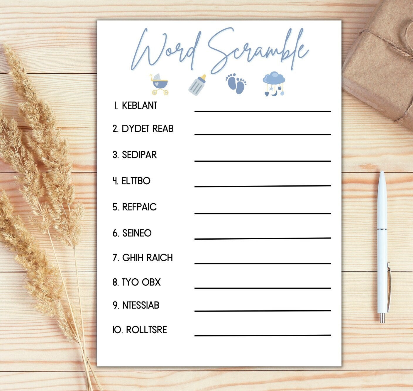 Printable Baby Scramble Game, Blue Baby Shower Games, Baby Shower Party ...