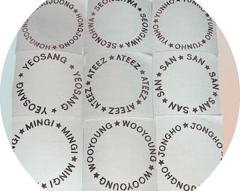 Handmade Ateez Member Name/OT8 Lightiny Cap Decal Stickers