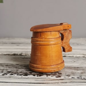 Salt Box, 1970s Vintage Small Natural Wooden Handmade Salt Storage Box