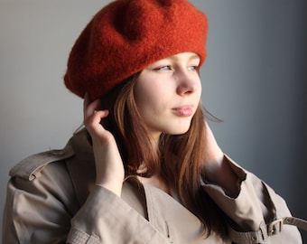 Warm Stylish Plain Thick Warm Wool Beret - Green or Dark Orange Colors - Winter Fashion Accessory