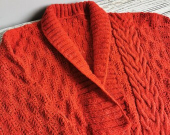Jersey de punto de lana roja vintage para niños de 12 a 14 años, hecho a mano en Letonia 1986