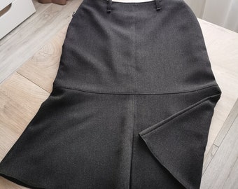 Elegant Long Black Vintage Godet Skirt with Front Slit | 90s Black Skirt